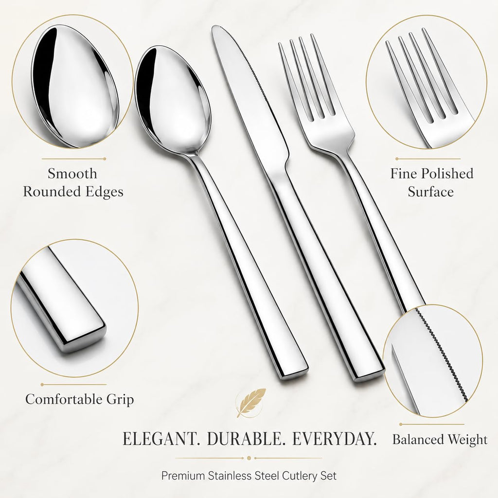 24-Piece Stainless Steel Silverware Set for 8, Mirror Polished Flatware Set Includes 8 Dinner Knives, 8 Dinner Forks