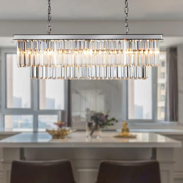 Inspired Odeon Style 8-Light Chrome Rectangular Crystal Chandelier
