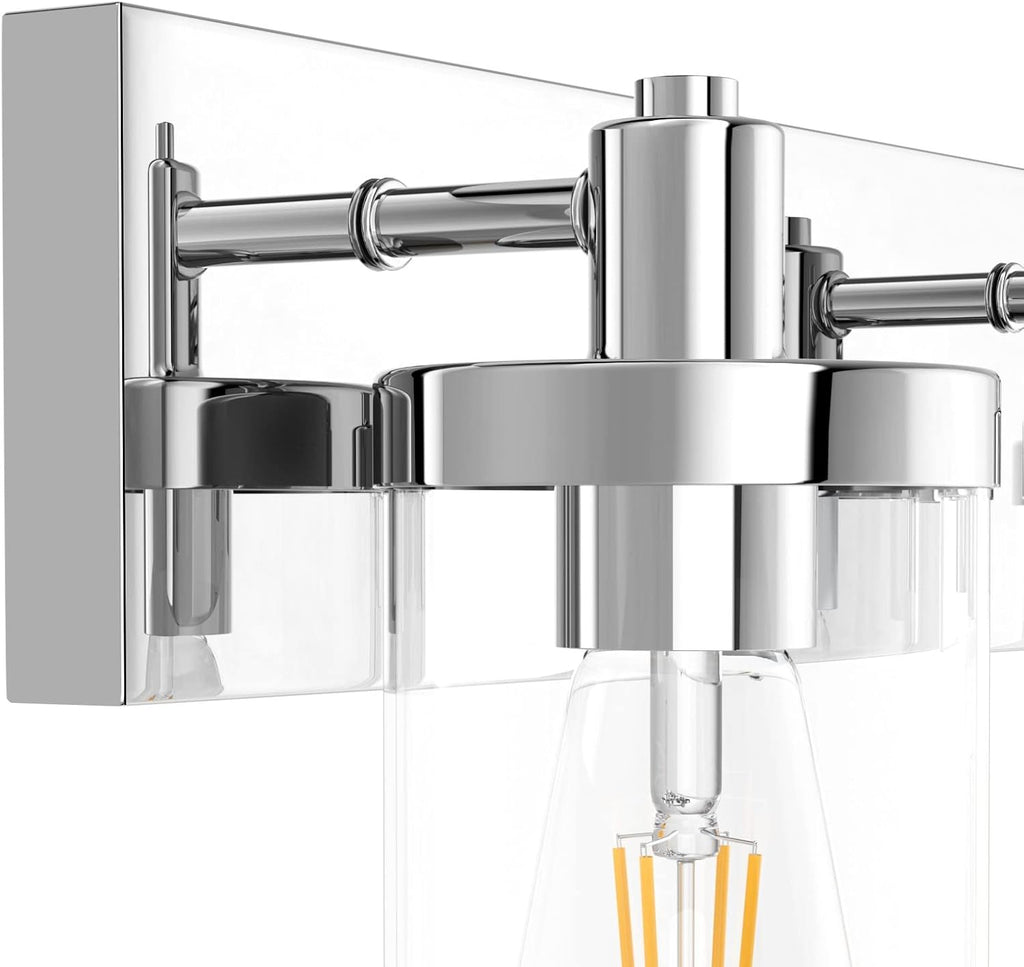 Chrome Vanity Light 3 Light Farmhouse Bathroom Lights Fixtures Over Mirror with Clear Glass Shade(Exclude Bulb)