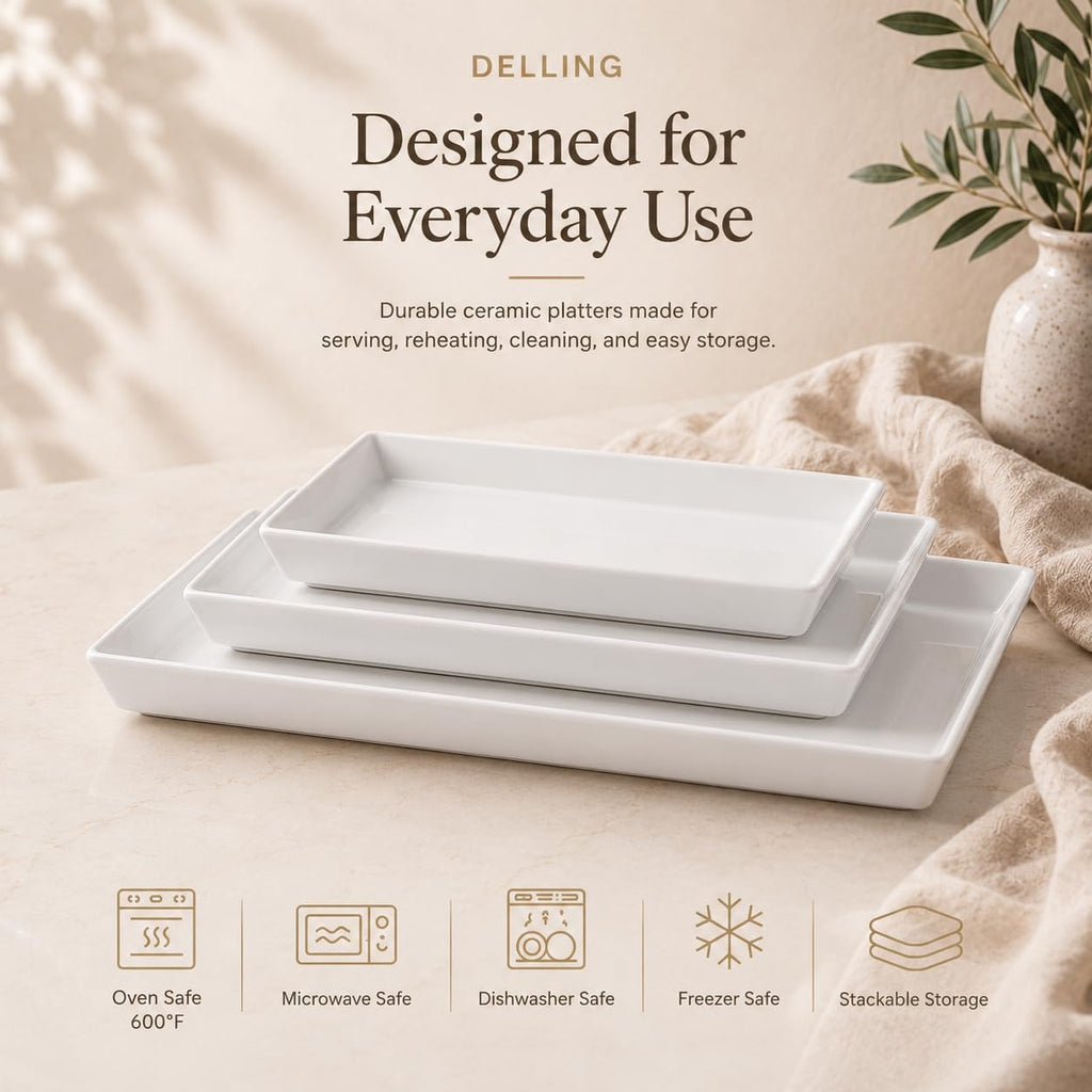 Large Serving Platter, 16/14/12 Inch Rectangular Serving Trays for Serving Food, Serving Tray for Party - Set of 3