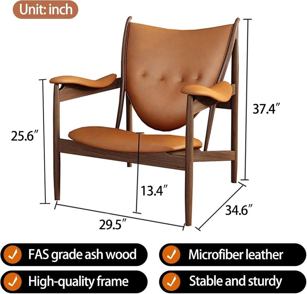 Inspired Chieftain Style Lounge Chair — Cognac Brown Leather, Solid Ash Frame