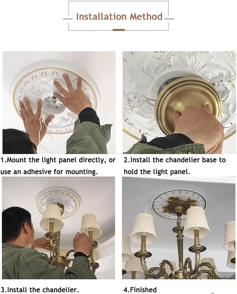 PU Decorative Ceiling Medallion for Light Fixtures and Ceiling Fans, Molded Plastic, Gold and White Finish, (B-15.6"OD