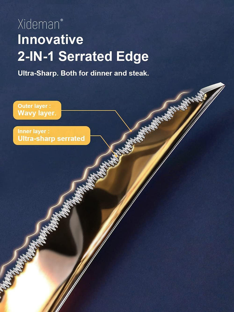 16-Piece ​Modern Black Hammered Silverware Set with Ultra Sharp 2-IN-1 Serrated Knives