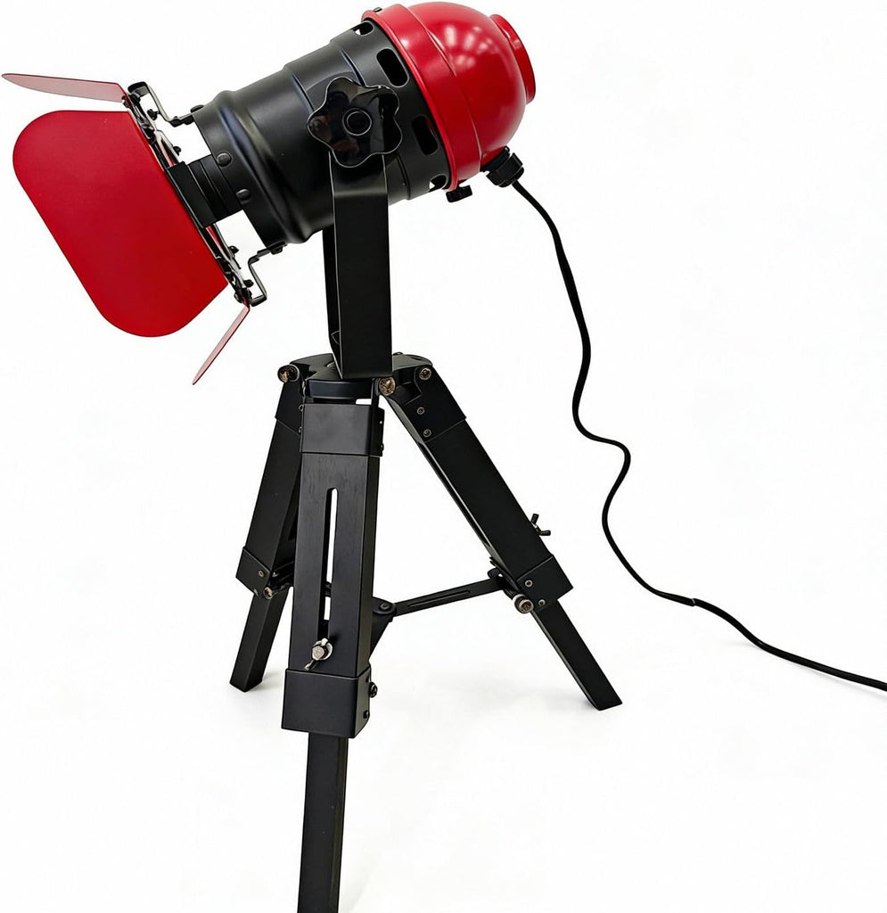 Vintage Black w/Red Retro Tripod Adjustable Table lamp,Nautical Teatre Retro Spotlight