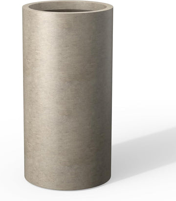 Large Round Column Weathered Concrete Planter 27.8" Tall, Outdoor | Rubber Plug for Indoor, Drainage for Garden