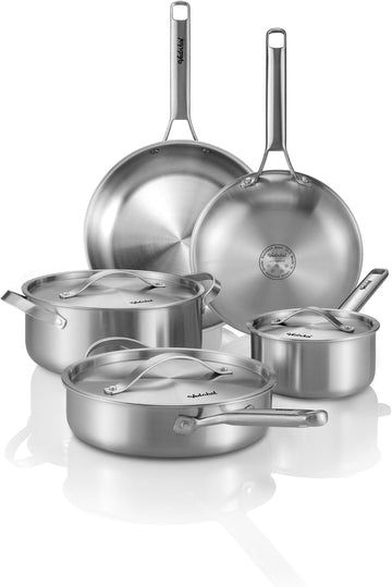 Stainless Steel Cookware Set, 8 Pcs Tir-Ply Pots and Pans Set, PFOA&PTFE Free, Dishwasher&Oven Safe, Kitchen