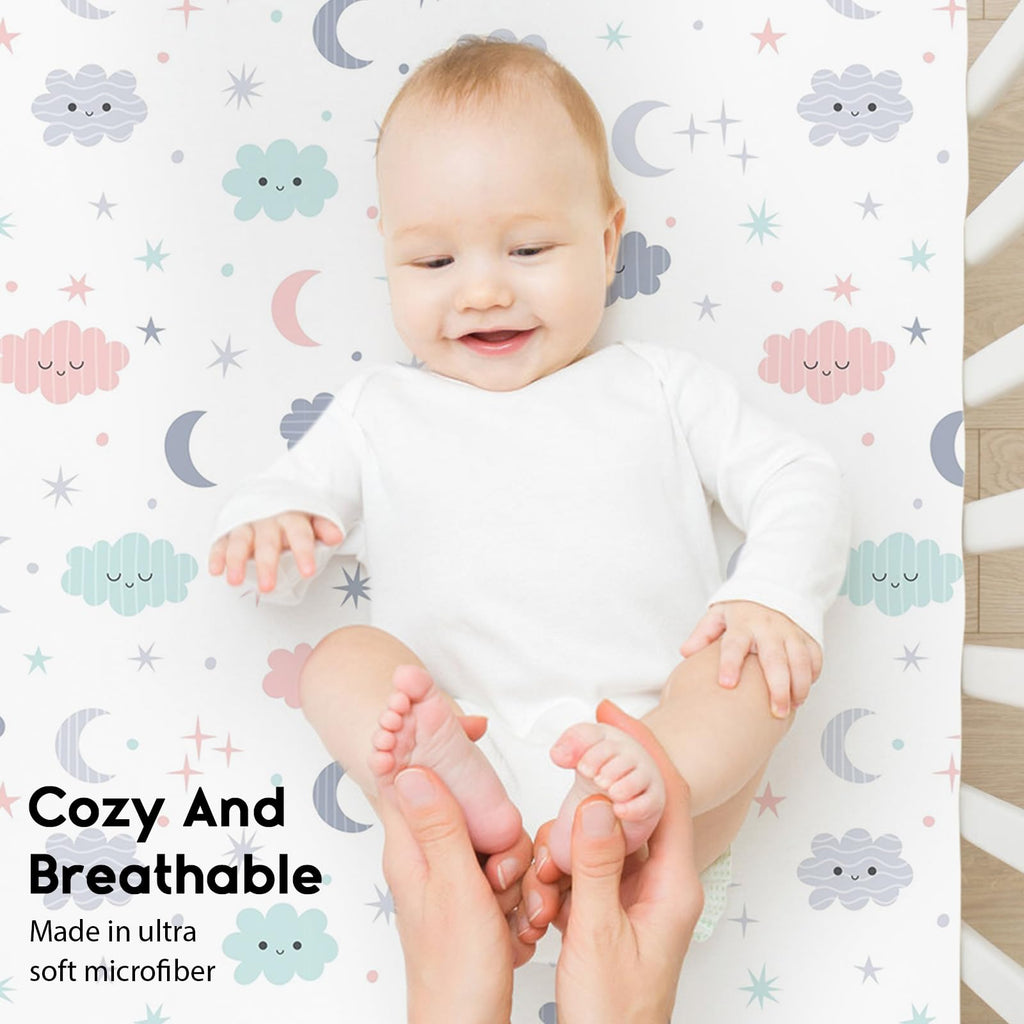 2-Pack Baby Crib Sheets for Boys Girls 52x28 (Grey+Cloud)