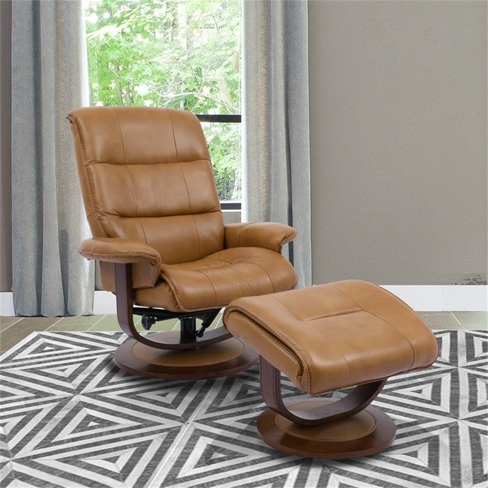 Modern Reclining Swivel Lounge Chair and Ottoman — Brown Leather