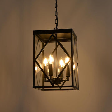 Outdoor Pendant Light 4 Lights Modern Outside Chandelier Outdoor Hanging Lantern Light with Clear Glass