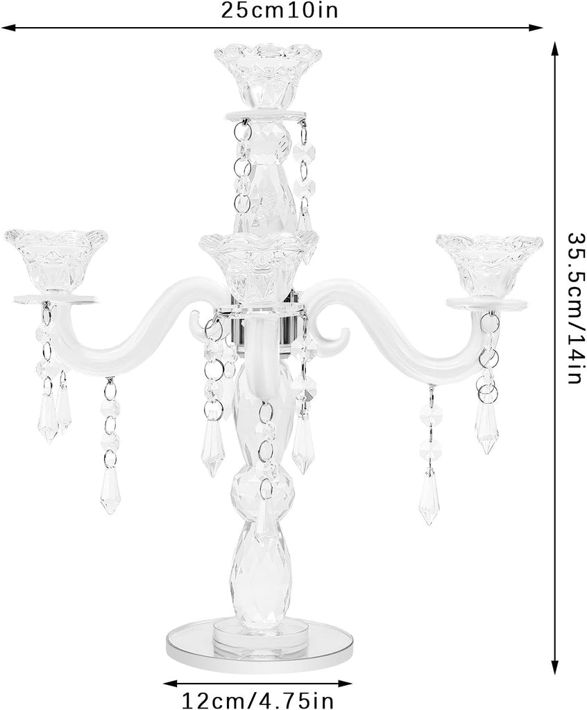 5-Arm Crystal Candelabra with Pendant, Elegant 14'' Tall Crystal Glass Candle Holder with Stable Base, Romantic Table