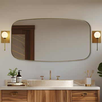 30x55 Full Length Wall Mirror, Brushed Gold Oblong Shaped Body Mirror with Stainless Steel Metal Frame, Rounded
