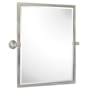 Pivot Mirror Brushed Nickel Tilt Rectangle Bathroom Mirror Tilting Metal Framed Beveled Vanity Mirrors, Overall 23.9