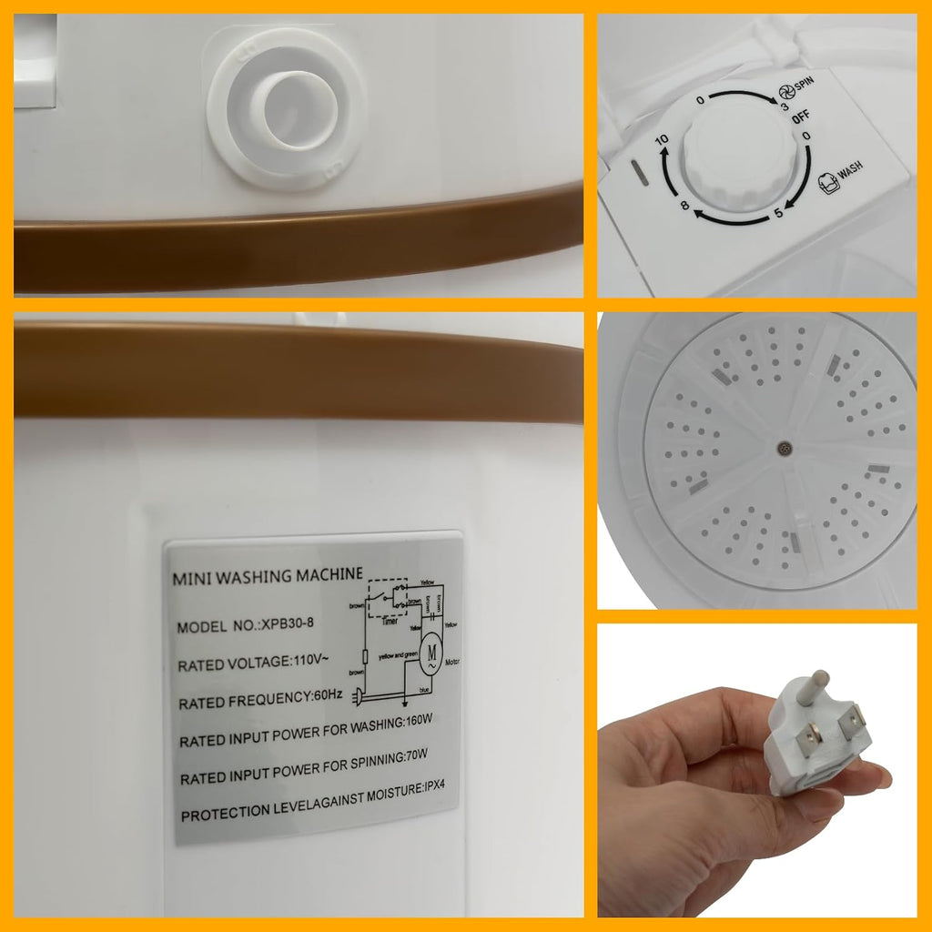 Mini Washing Machine, 260W Portable Compact Spin Dryer, 4.5L/1.19Gal Capacity Semi-Automatic Washer with Dehydration