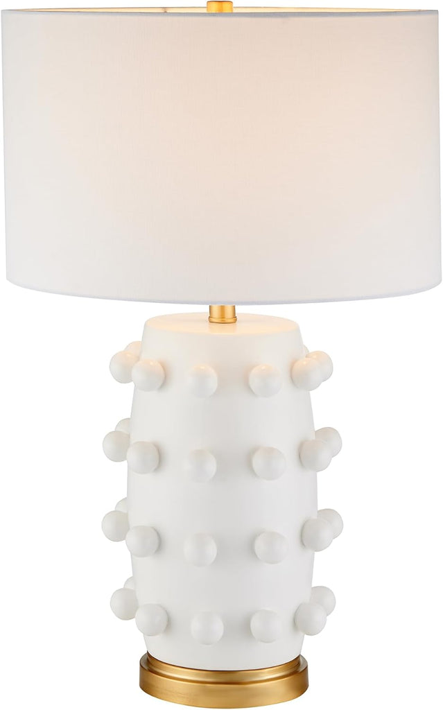 25.5'' Modern 1-Light Ceramic Table Lamp with Spherical Orbs on Lamp Body with White Fabric Drum Shade, or Office