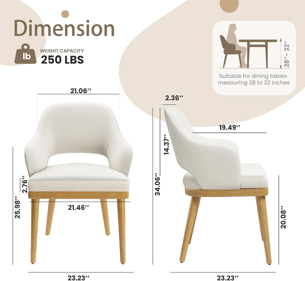 Wooden Dining Chairs Set of 2, Modern Fabric Upholstered Dining Room Chair, Kitchen Side Chairs, Farmhouse Dinner