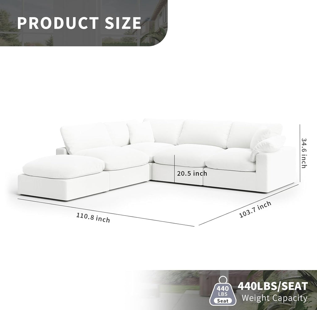 Cloud Modular Sectional Sofa, Oversized Convertible Modular Cloud Couch, Down Feather Filled Sectional Sofa Comfy Upholstered Deep Seat Couches for Living Room, Sofa Covers Washable & Replaceable