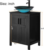 24" Black Modern Bathroom Vanity with Vessel Sink - Grooved Vanity Cabinet Combo