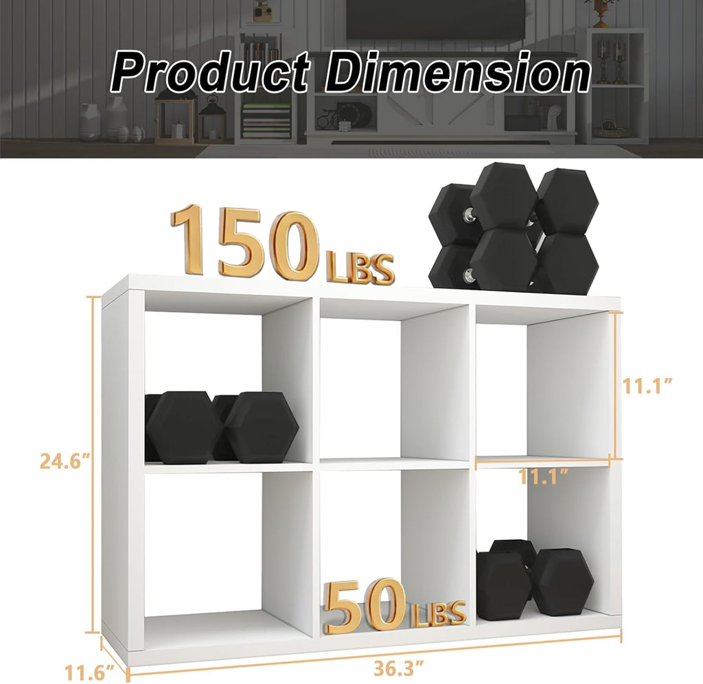 2026 Wooden Thick Frame 6 Cube Storage Organizer Shelf with Anti-Tipping Kits + Reversible Open Back Bookcase