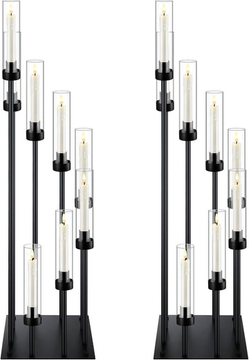 2 Pack Black Floor Candelabra Centerpieces 42.13 Tall 8 Arms Floor Candle Holder with Acrylic Shade Pillar Metal