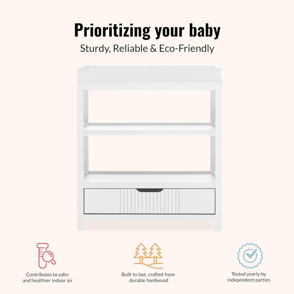 Baby Changing Table - Compact Modern Changing Station with Spacious Drawer & 2 Open Shelves, New Zealand