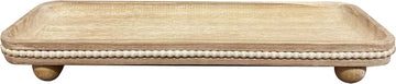 Oval Wooden Decorative Tray, Farmhouse Style, Beaded Serving Tray , Coffee Table (White Wash)