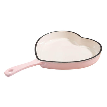 Enameled Cast Iron Heart Skillet Pan, Superior Heat Retention, Oven Safe, Long-Lasting Enamel, 10-Inch, Pink