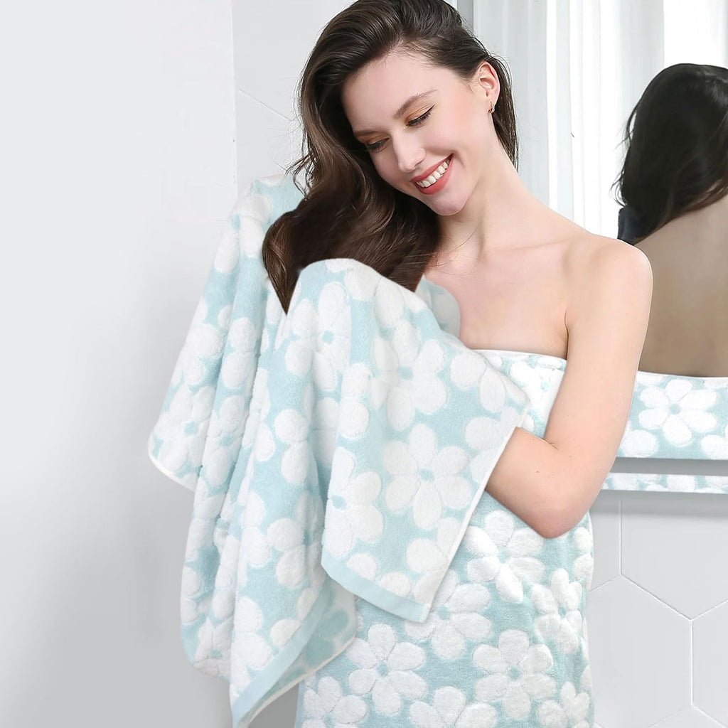 Decor with Floral Jacquard | Super Soft and Absorbent Bath Towel Set of 2, Large Size 27.5x55 Inches