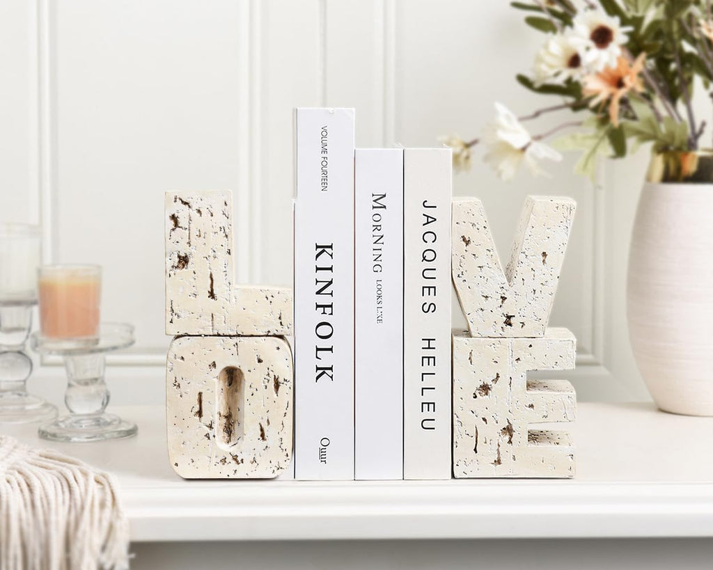 Book Ends Decorative with Love Design,Small Farmhouse Heavy Duty Bookends | Book Holders for Shelves, Book Stoppers