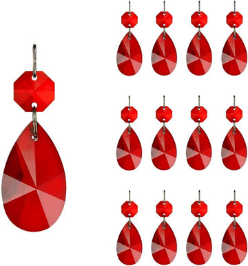 12pcs Colored Chandelier Crystals Prism, Replacement Teardrop - 38mm Hanging Glass Beads for Party
