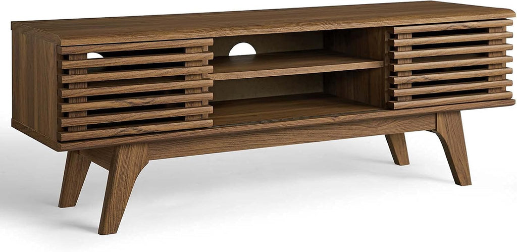 Render 46" Mid-Century Modern Low Profile Media Console TV Stand, 46 Inch, Walnut