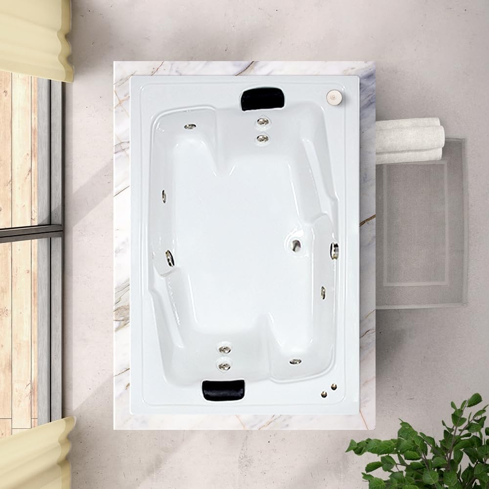 72 in. x 54 in. Acrylic Rectangular Drop-In Whirlpool Bathtub with Center Drain in White