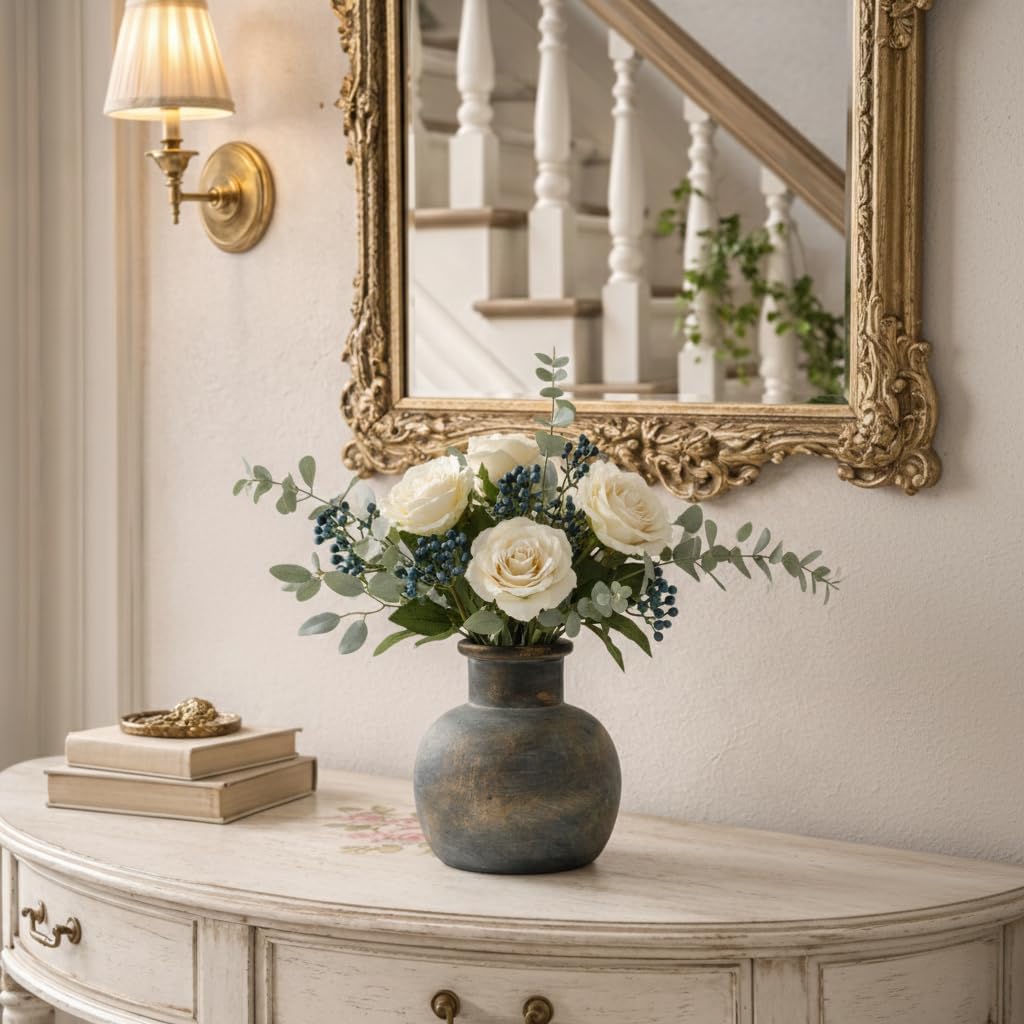 Ceramic Rustic Farmhouse Vase | 6 Inch Pottery Decorative Flower | Boho | Terracotta Vase