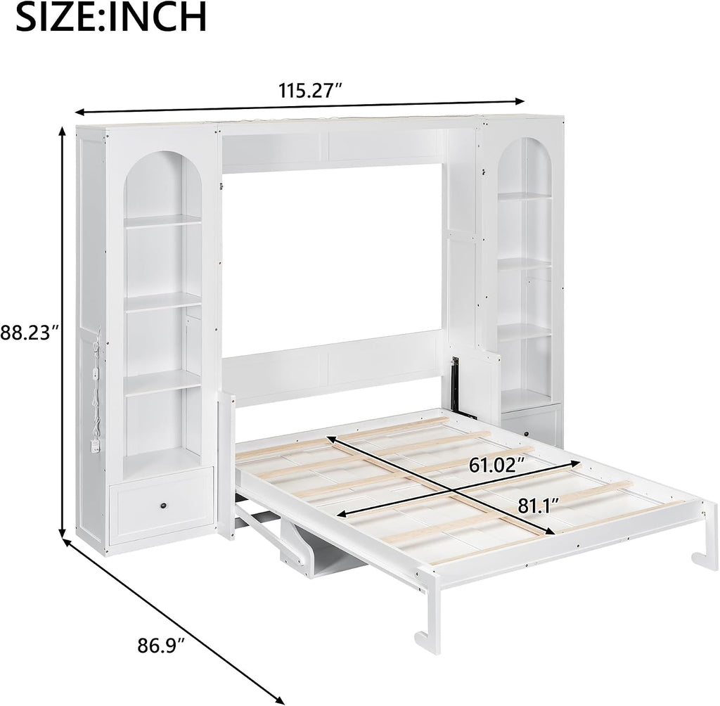 Queen Murphy Bed with Storage Drawers & Desk for Save Space & Small Space,Bedroom,Guest Room,Wall Bed Frame Folding