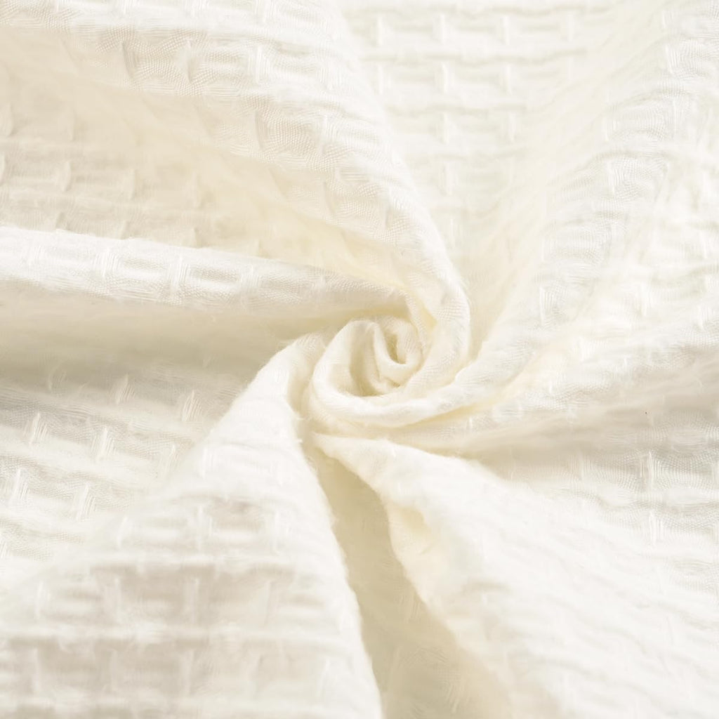 Ides Farmhouse Shower Curtain, Beige and Black Striped, Spa Beige Waffle Weave, Button Curtain, Cotton Woven Fabric