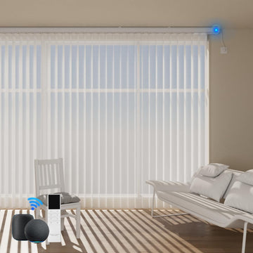 Motorized Sheer Vertical Blinds Work with Alex Google Home, Light Filtering Smart Vertical Blind Sliding Door Blinds
