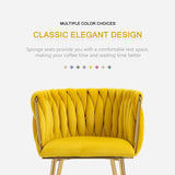 Woven Velvet Dining Chairs Set of 6, Upholstered Accent Chairs with Gold Metal Legs, Modern Dining Room Chairs, Yellow