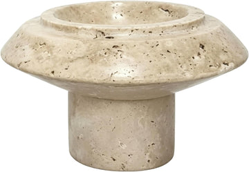 Yellow Travertine Natural Marble Mushroom Pedestal Tray 6.69" x 6.69" x 3.94", Footed Decorative Catchall Bowl