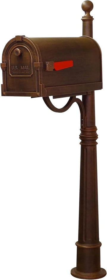 Savannah Curbside Mailbox with Ashland Post - Copper Mailbox with Aluminum Post