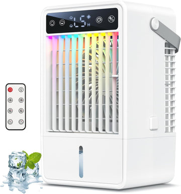 Portable Air Conditioners with 1500ML Tank, 5 Speeds Mini Evaporative Air Cooler with Remote & 2-10H Timer