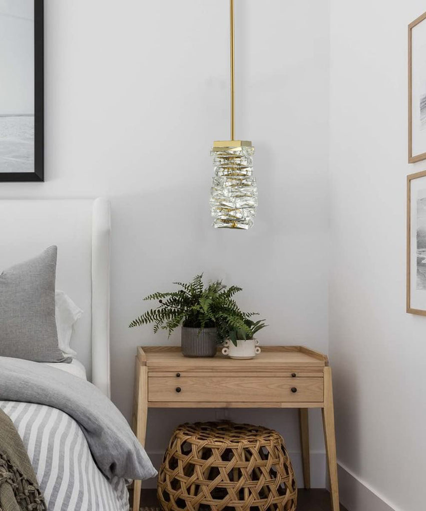 Modern Gold Mini K9 Crystal Pendant Light, Integrated Fixture
