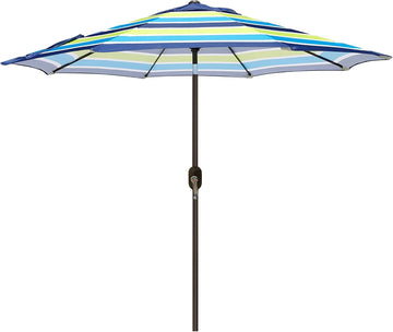 9' Outdoor Patio Umbrella, Outdoor Table Umbrella, Yard Umbrella, Market Umbrella with 8 Sturdy Ribs - Blue & Green Stri