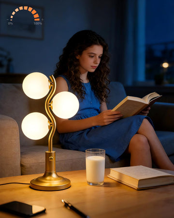 Mid Century Globe Table Lamp Dimmable Modern 3 Lights Gold Desk Lamp 3000K Warmwhite Bedside Table L