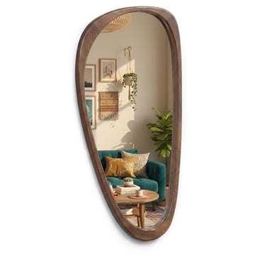 48x24 Inch Dark Walnut Large Irregular Solid Wood Wall Mirror