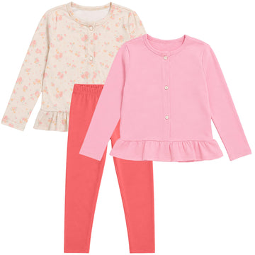 Toddler Girls' 3 Piece Set Floral Cardigan Beige Pink