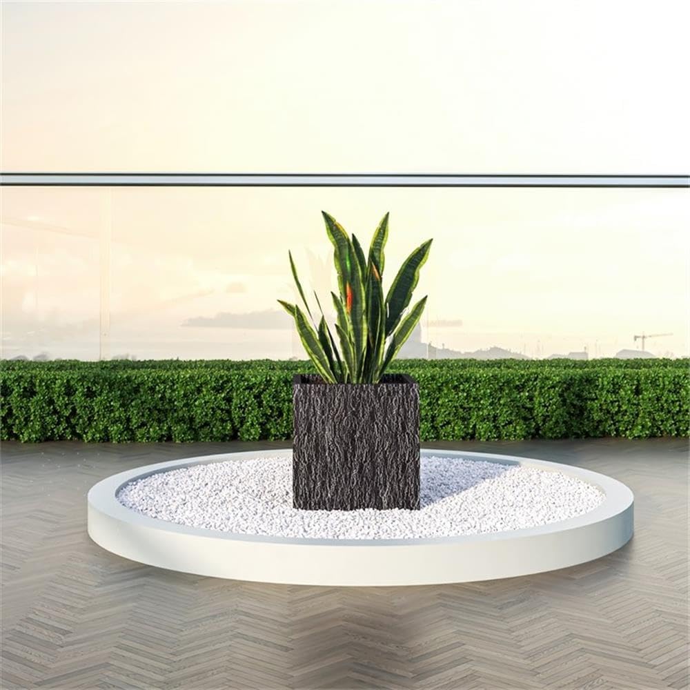 Verdura Mid-Century Modern Fiberstone and Clay Planter - Weather Resistant Square Planter Pot with Drainage Holes for