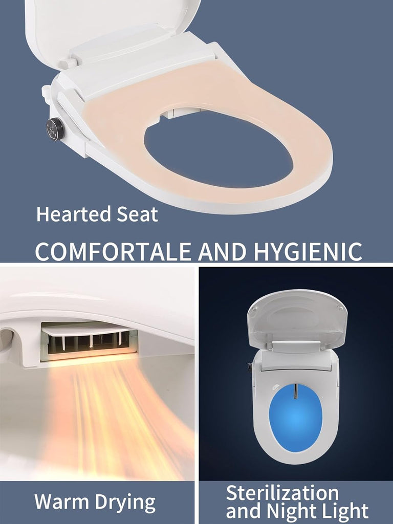 Elongated Smart Bidet Toilet Seat with Remote Control, Heated Seat, Warm Water Wash, Warm Air Dryer, Multiple Spray Modes for Adults and Children