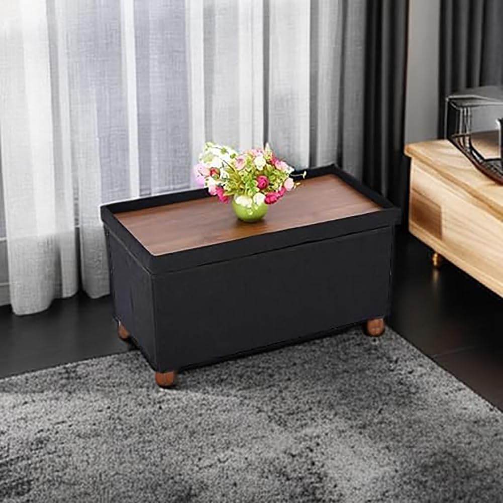 30 Inches Storage Ottoman Bench, Storage Bench with Wooden Legs Ottoman Foot Rest Removeable Lid End of Bed, Linen