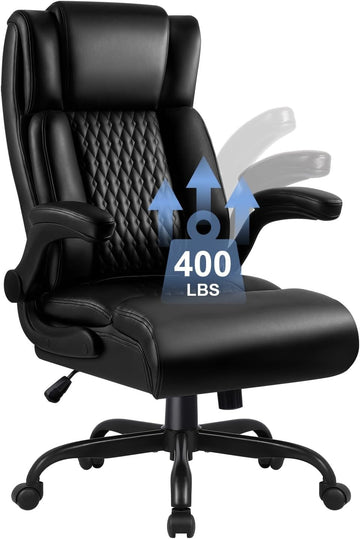 Big and Tall 400LBS Heavy Duty Executive Office Desk Chair with Flip-up Armrest, Ergonomic Swivel High Back Office