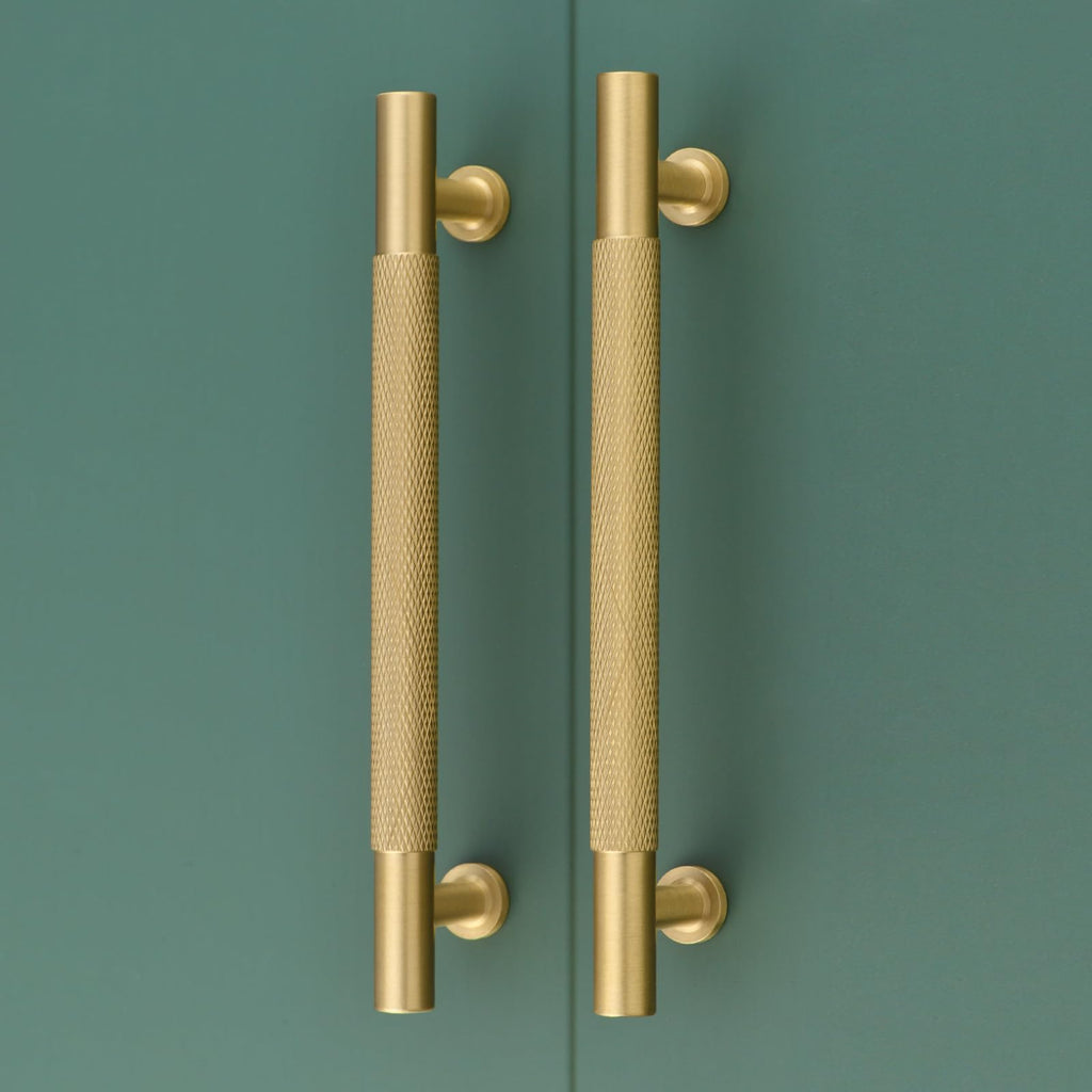 5" Knurled Solid Brass Cabinet Pulls, Brushed Matt Gold 5-Pack