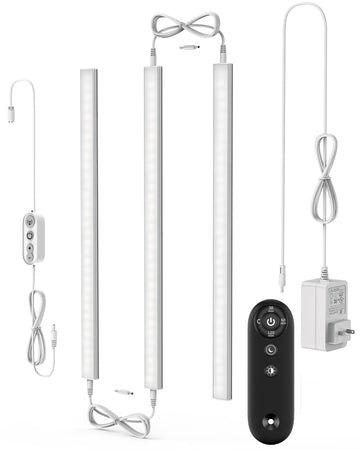 Remote Control Under Cabinet Led Light Plug in, Dimmable Daylight White 4500K, 3 Pack 12 inch Linkable Under Counter